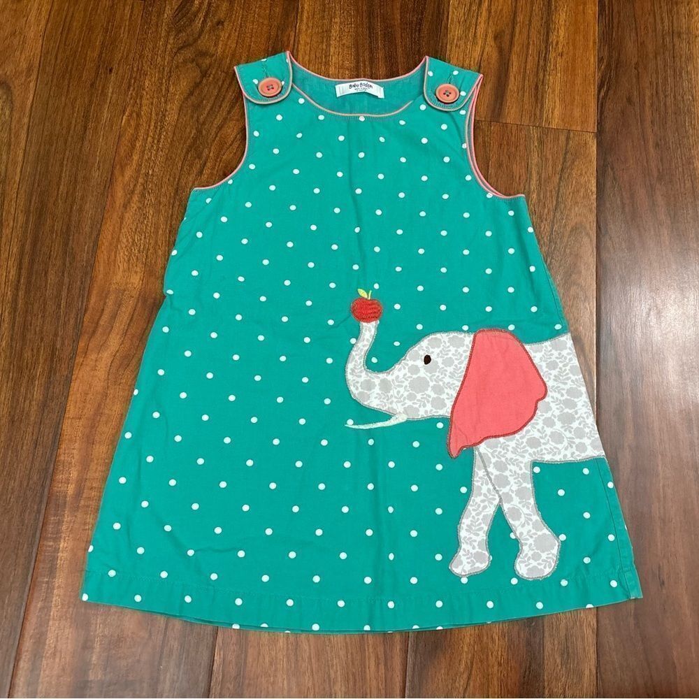 Baby Boden green polka dot elephant appliqué sleeveless dress